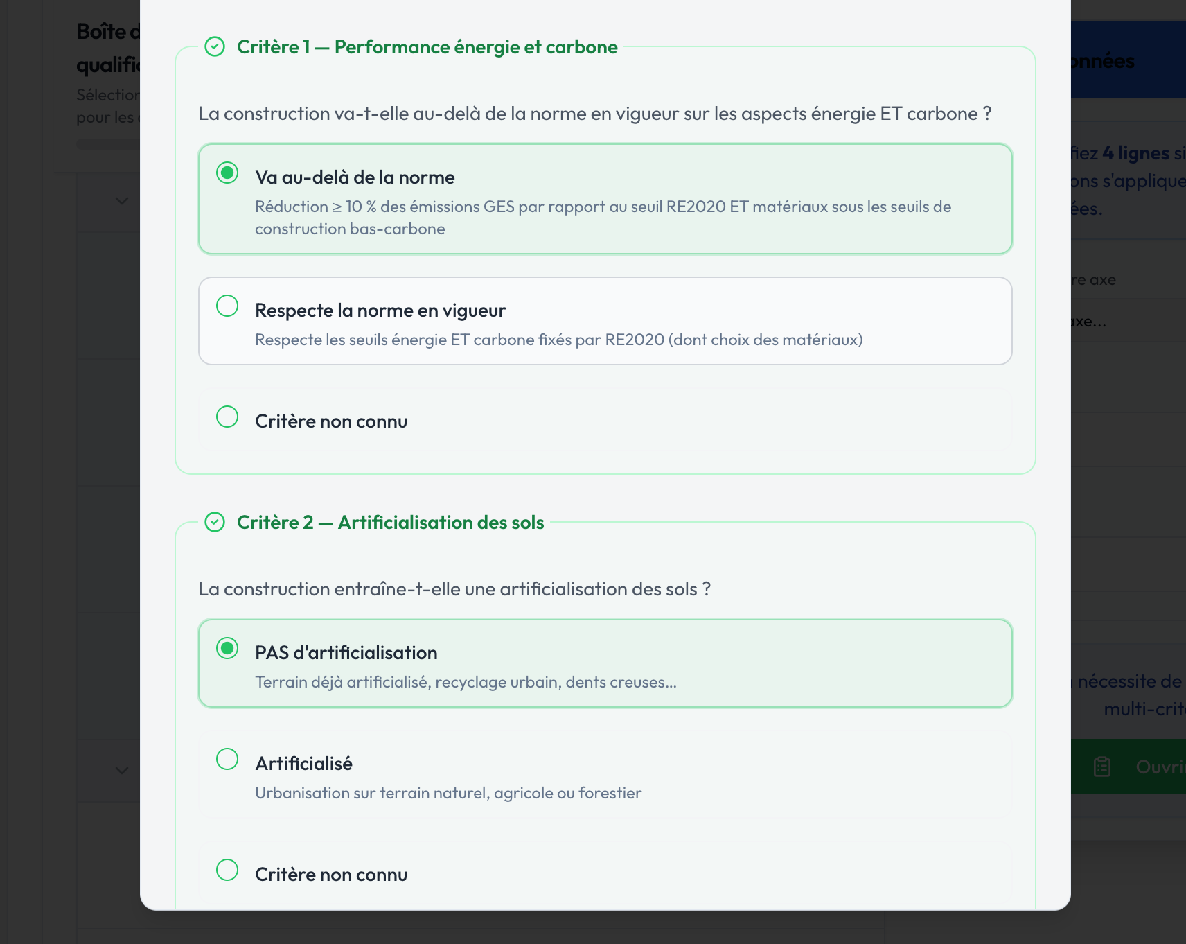 Formulaire de qualification d'une ligne budgétaire dans ÉCLAT — critères méthodologiques intégrés