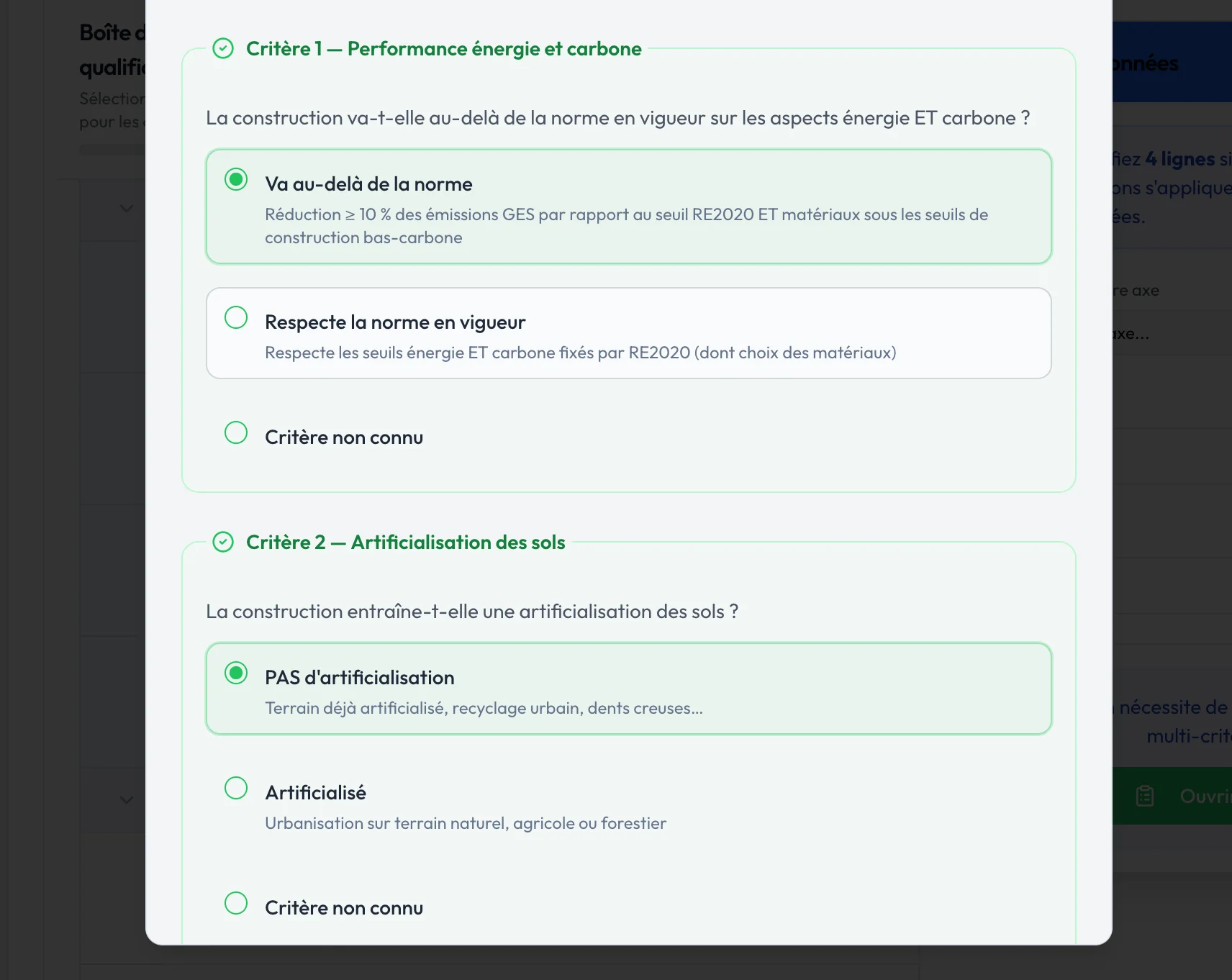 Formulaire de qualification d'une ligne budgétaire dans ÉCLAT — critères méthodologiques intégrés
