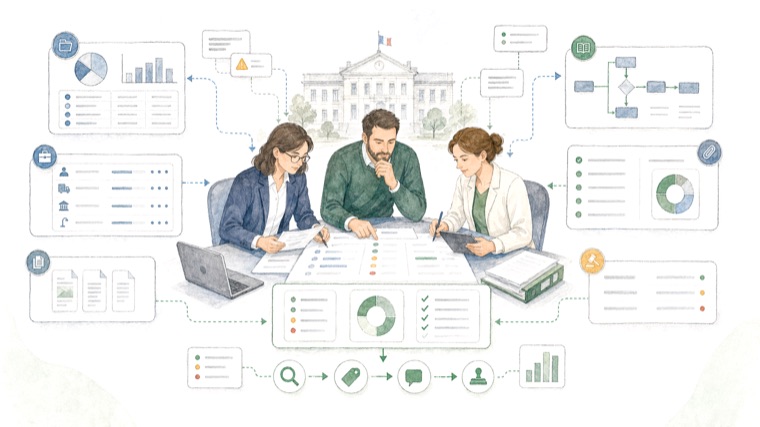 Équipes de collectivité rassemblant budget, justificatifs et cotations avant export